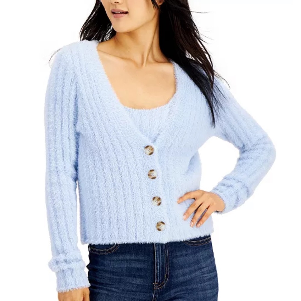 New With Tags Hooked Up Adorable Fuzzy cream Cardigan tank set - Picture 2 of 10